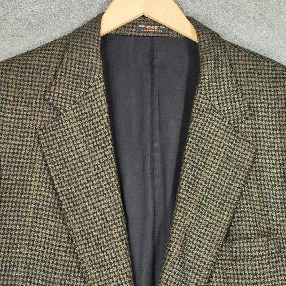 Vtg Nordstrom Sport Coat 44R Men Green Houndstooth 2 Button‎ Academia Preppy USA